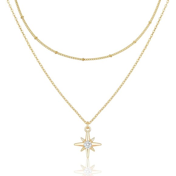 Jewelry - Necklace for Women, 14K Gold-Plated Dainty Choker, Silver Layered Necklaces for